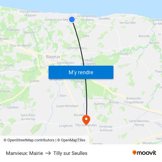Manvieux: Mairie to Tilly sur Seulles map