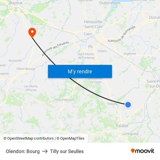 Olendon: Bourg to Tilly sur Seulles map