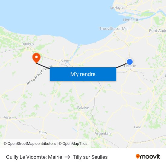 Ouilly Le Vicomte: Mairie to Tilly sur Seulles map