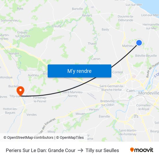 Periers Sur Le Dan: Grande Cour to Tilly sur Seulles map