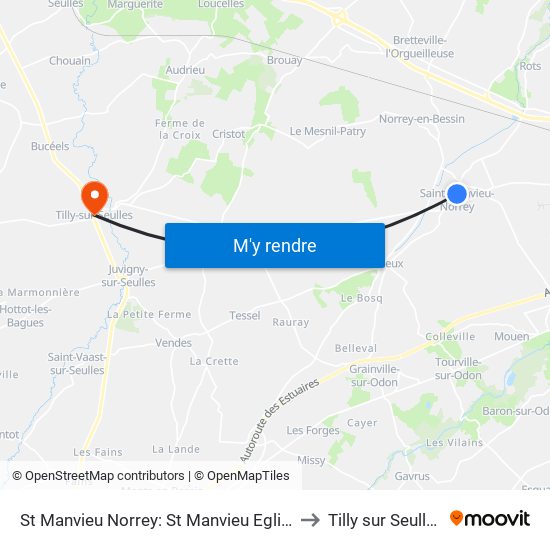 St Manvieu Norrey: St Manvieu Eglise to Tilly sur Seulles map