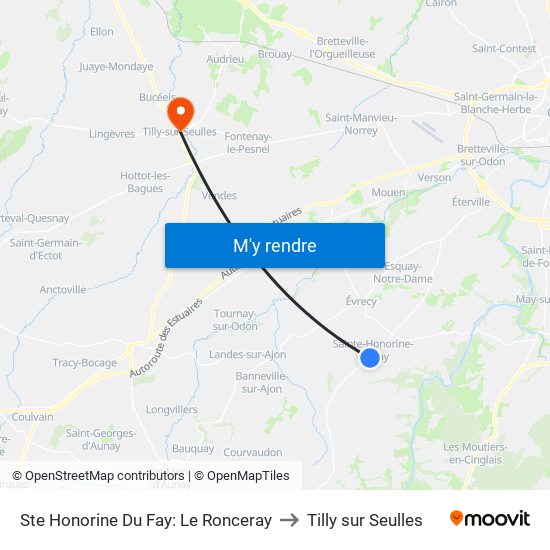 Ste Honorine Du Fay: Le Ronceray to Tilly sur Seulles map