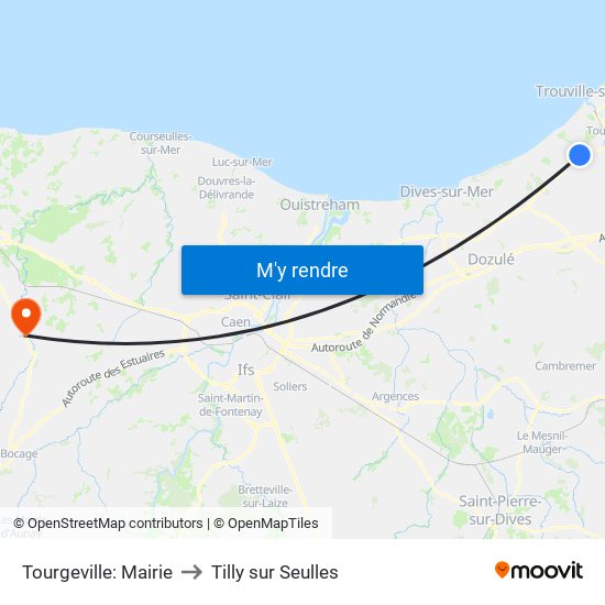 Tourgeville: Mairie to Tilly sur Seulles map