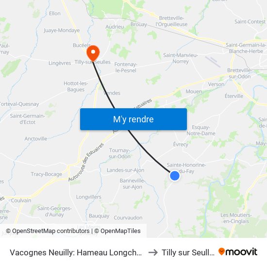 Vacognes Neuilly: Hameau Longchamp to Tilly sur Seulles map