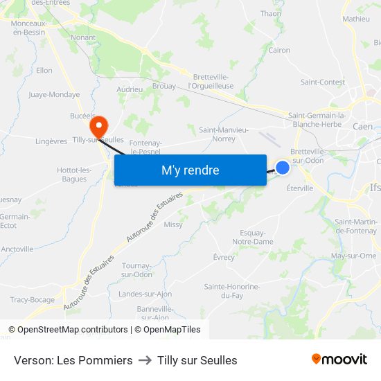 Verson: Les Pommiers to Tilly sur Seulles map