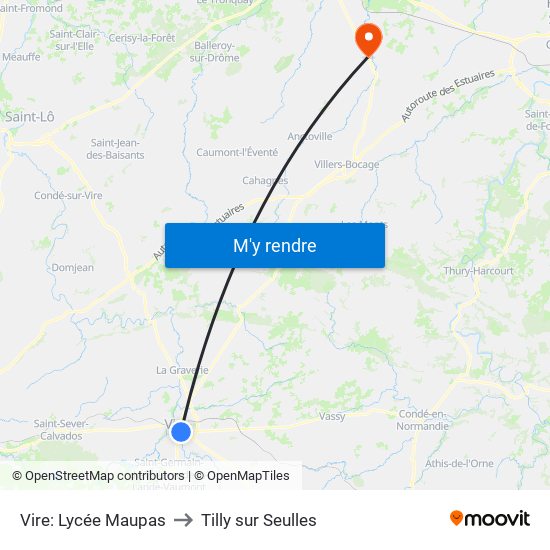 Vire: Lycée Maupas to Tilly sur Seulles map