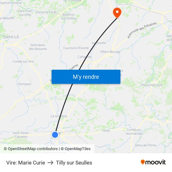 Vire: Marie Curie to Tilly sur Seulles map