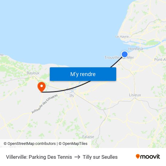 Villerville: Parking Des Tennis to Tilly sur Seulles map