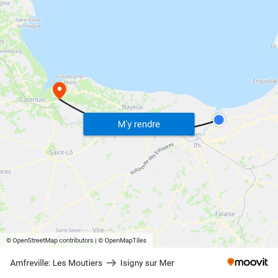 Amfreville: Les Moutiers to Isigny sur Mer map