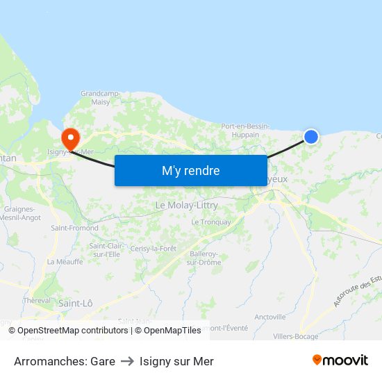 Arromanches: Gare to Isigny sur Mer map