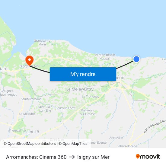 Arromanches: Cinema 360 to Isigny sur Mer map