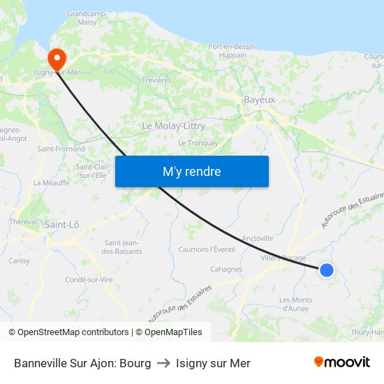 Banneville Sur Ajon: Bourg to Isigny sur Mer map