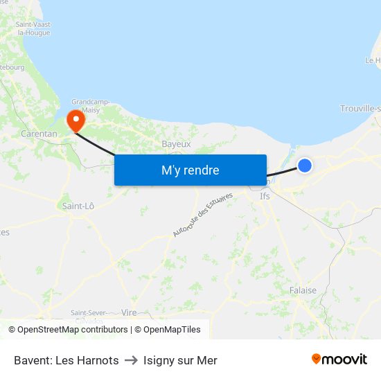 Bavent: Les Harnots to Isigny sur Mer map