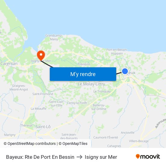 Bayeux: Rte De Port En Bessin to Isigny sur Mer map