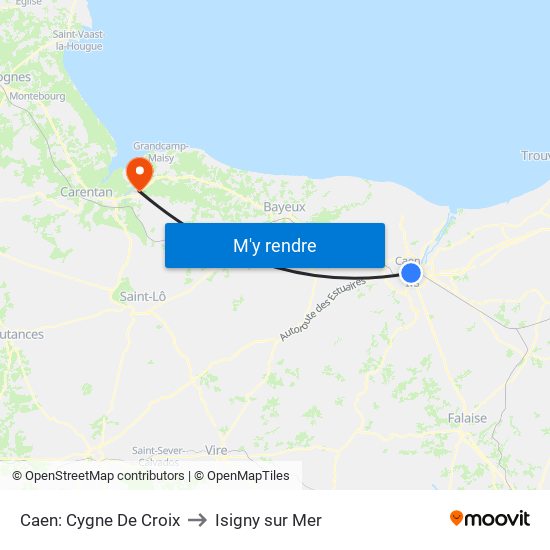 Caen: Cygne De Croix to Isigny sur Mer map