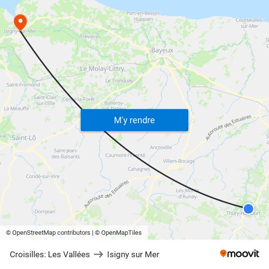 Croisilles: Les Vallées to Isigny sur Mer map