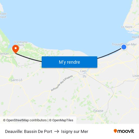 Deauville: Bassin De Port to Isigny sur Mer map