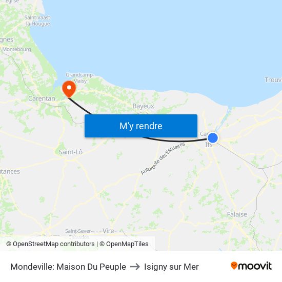 Mondeville: Maison Du Peuple to Isigny sur Mer map