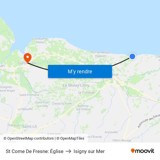 St Come De Fresne: Église to Isigny sur Mer map