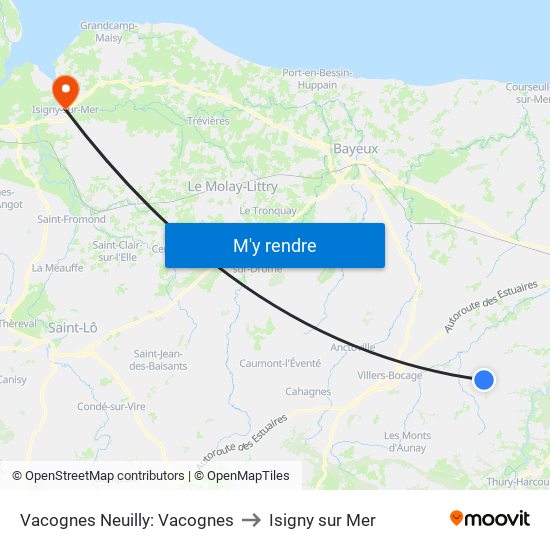 Vacognes Neuilly: Vacognes to Isigny sur Mer map