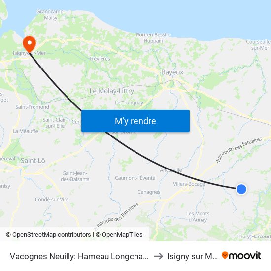 Vacognes Neuilly: Hameau Longchamp to Isigny sur Mer map