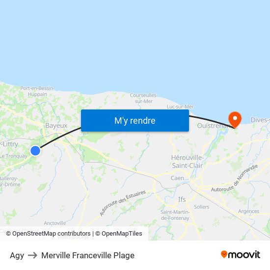 Agy to Merville Franceville Plage map