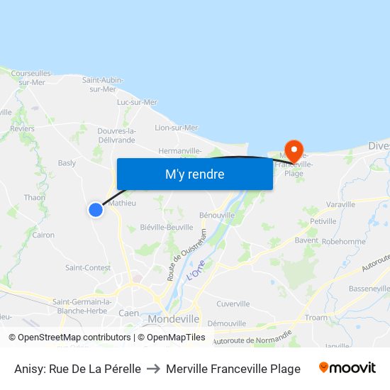 Anisy: Rue De La Pérelle to Merville Franceville Plage map