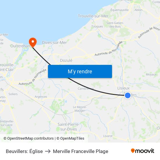 Beuvillers: Église to Merville Franceville Plage map