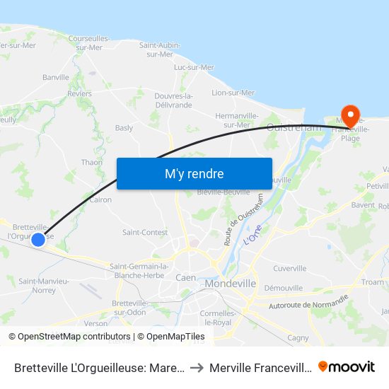 Bretteville L'Orgueilleuse: Mare Aux Clercs to Merville Franceville Plage map