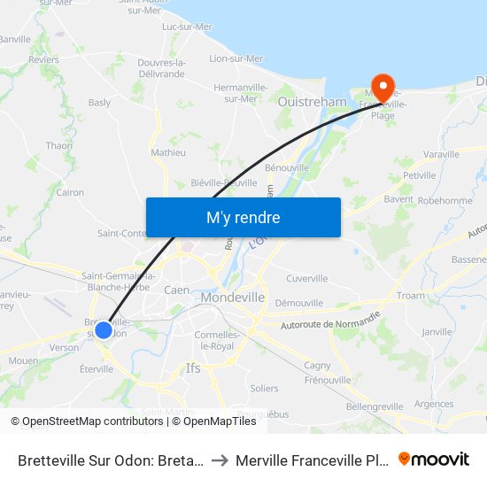 Bretteville Sur Odon: Bretagne to Merville Franceville Plage map