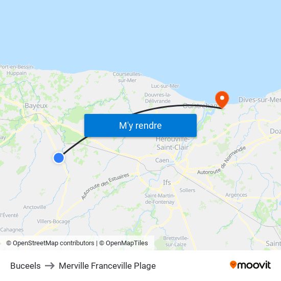 Buceels to Merville Franceville Plage map