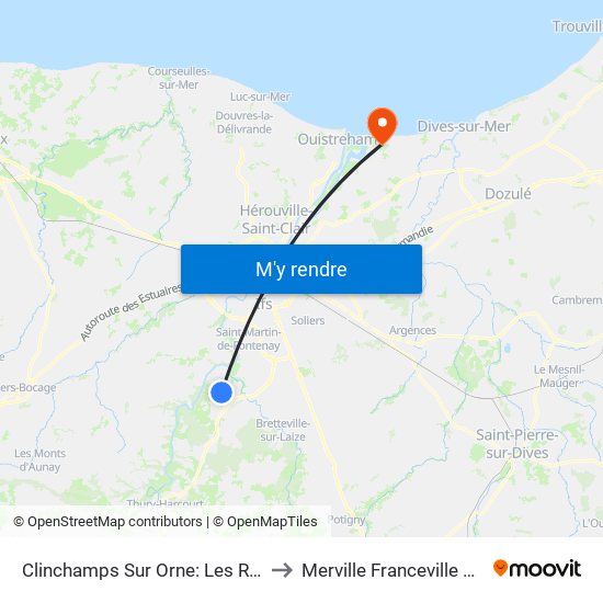 Clinchamps Sur Orne: Les Ruelles to Merville Franceville Plage map