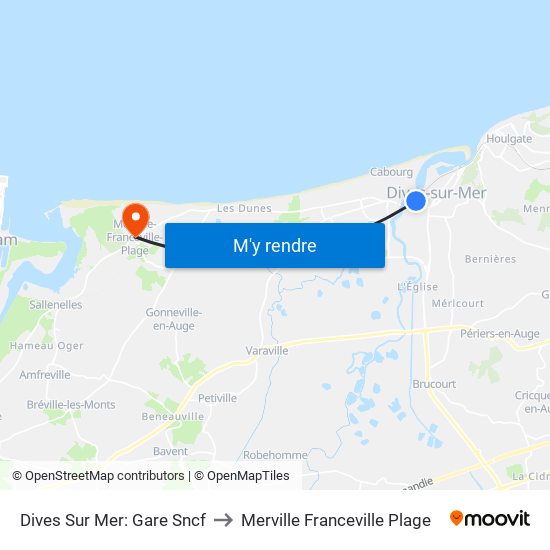 Dives Sur Mer: Gare Sncf to Merville Franceville Plage map