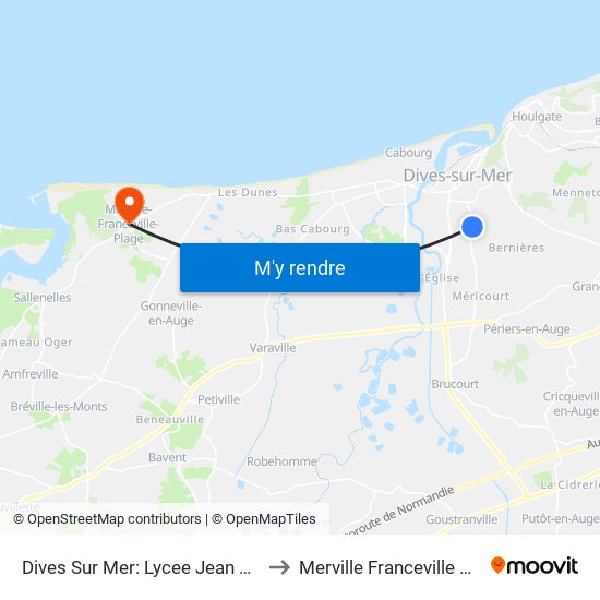Dives Sur Mer: Lycee Jean Jooris to Merville Franceville Plage map