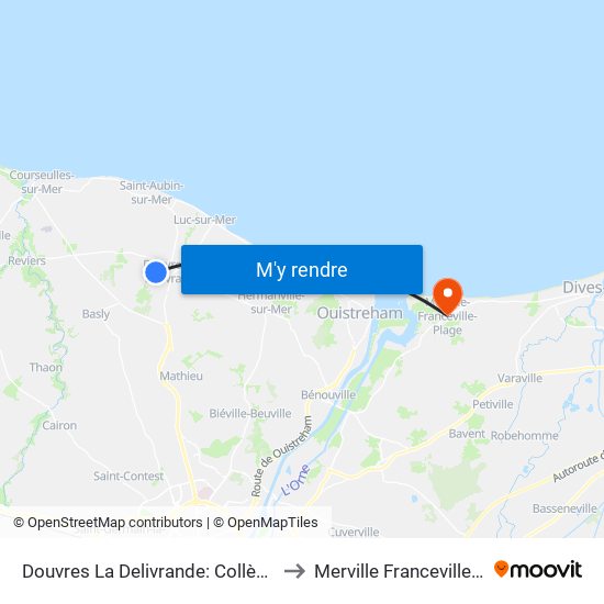 Douvres La Delivrande: Collège Marot to Merville Franceville Plage map