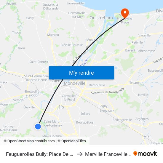 Feuguerolles Bully: Place De La Mairie to Merville Franceville Plage map