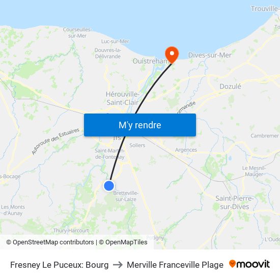 Fresney Le Puceux: Bourg to Merville Franceville Plage map