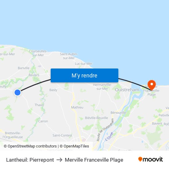 Lantheuil: Pierrepont to Merville Franceville Plage map