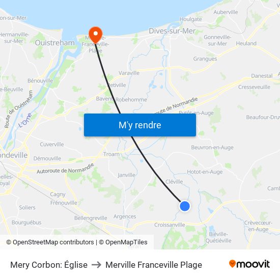 Mery Corbon: Église to Merville Franceville Plage map