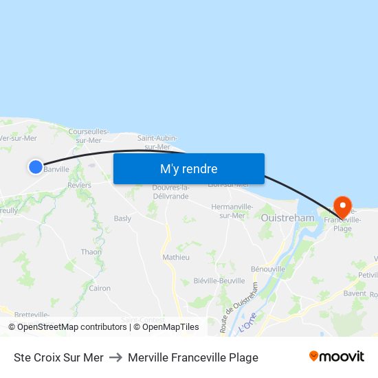 Ste Croix Sur Mer to Merville Franceville Plage map