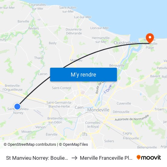 St Manvieu Norrey: Bouliesse to Merville Franceville Plage map