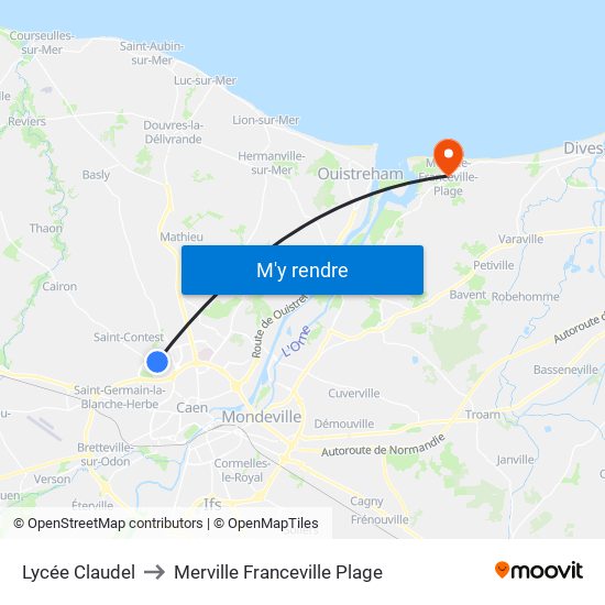 Lycée Claudel to Merville Franceville Plage map