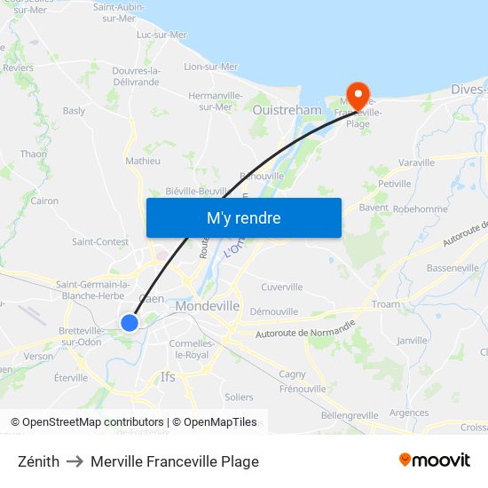 Zénith to Merville Franceville Plage map