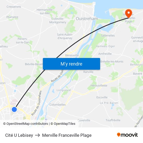 Cité U Lebisey to Merville Franceville Plage map