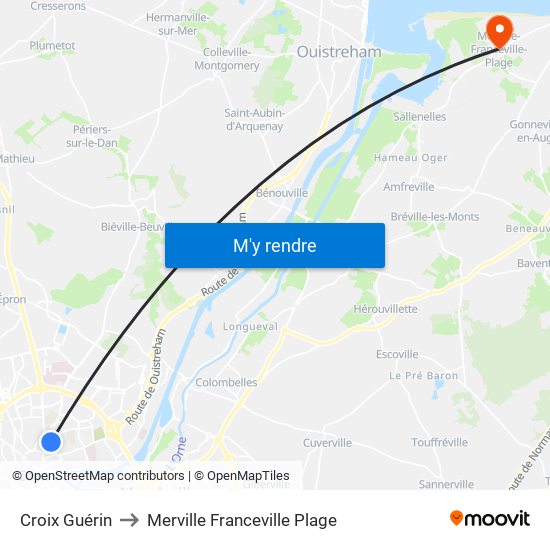 Croix Guérin to Merville Franceville Plage map