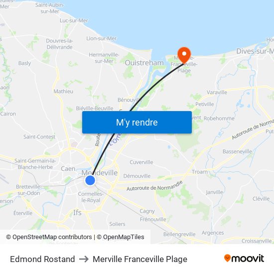 Edmond Rostand to Merville Franceville Plage map