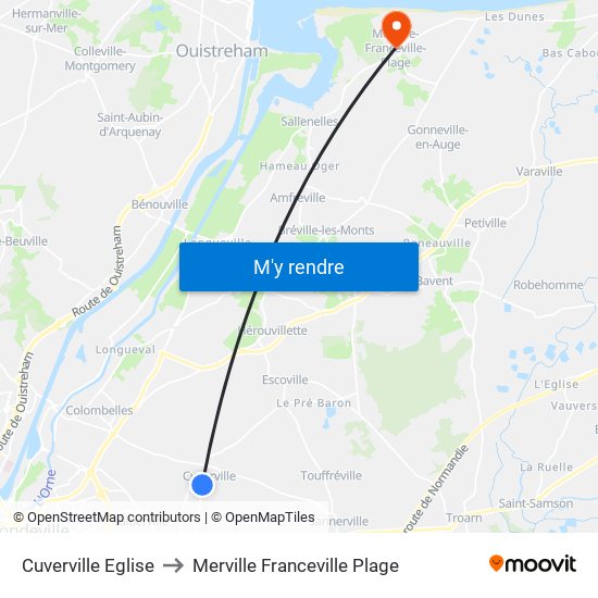 Cuverville Eglise to Merville Franceville Plage map