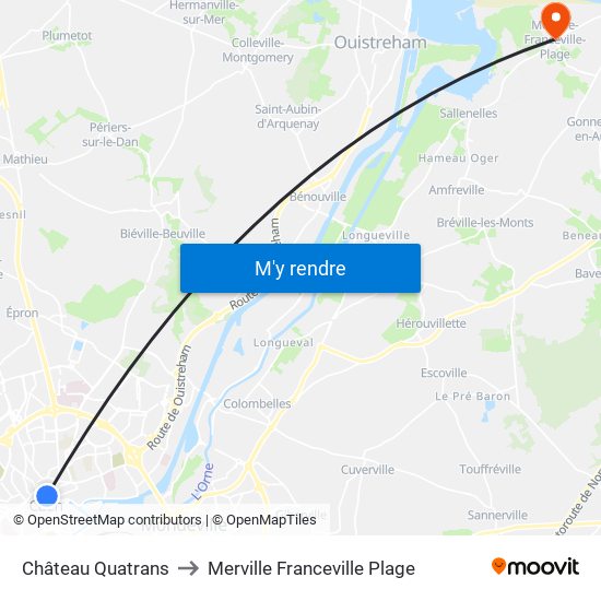 Château Quatrans to Merville Franceville Plage map