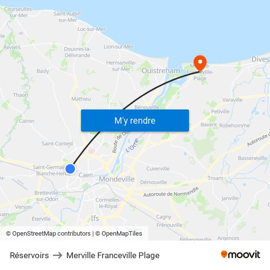 Réservoirs to Merville Franceville Plage map
