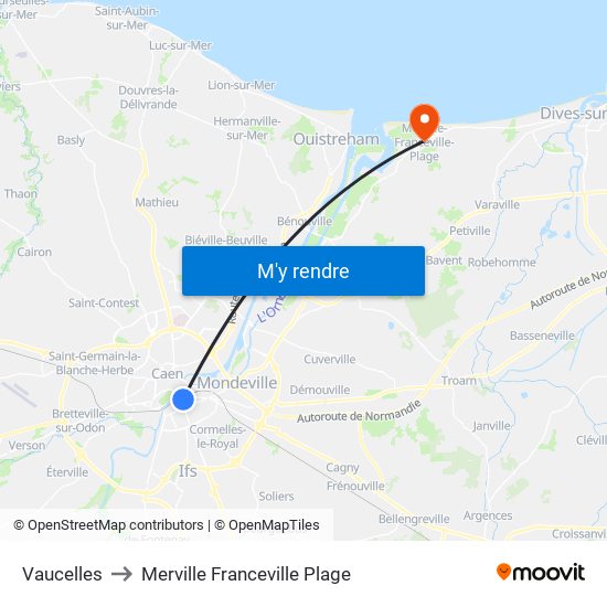 Vaucelles to Merville Franceville Plage map